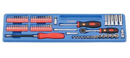 Hordozható szerszámos láda + szerszámok, metrikus, 1/4" és 1/2", 142 darabos