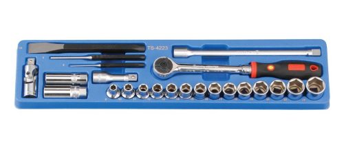 Hordozható szerszámos láda + szerszámok, metrikus, 1/4" és 1/2", 142 darabos