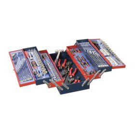   Hordozható szerszámos láda + szerszámok, metrikus és colos, 1/4", 3/8", és 1/2", 190 darabos