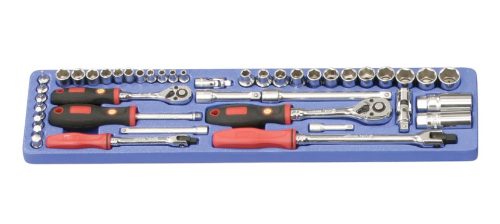 Hordozható szerszámos láda + szerszámok, metrikus és colos, 1/4", 3/8", és 1/2", 190 darabos