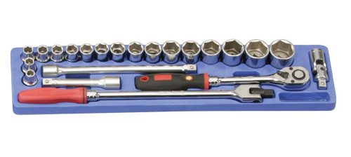 Hordozható szerszámos láda + szerszámok, metrikus és colos, 1/4", 3/8", és 1/2", 190 darabos