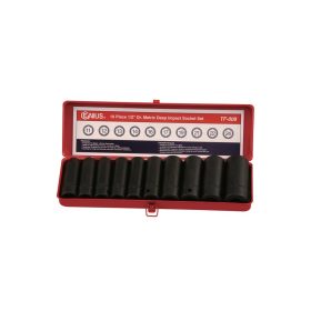   Légkulcsfej készlet, metrikus, hosszú, 1/2", 10 darabos